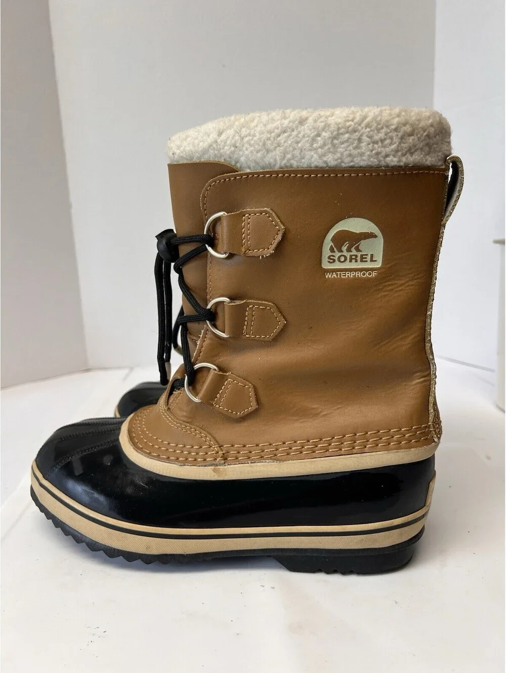 SOREL Women's US 6 Waterproof Tan Black Insulated Mid Calf Boots Fur Top - Picture 1 of 8